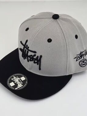 Stussy Gray Crown Black Brim Snapback Hat